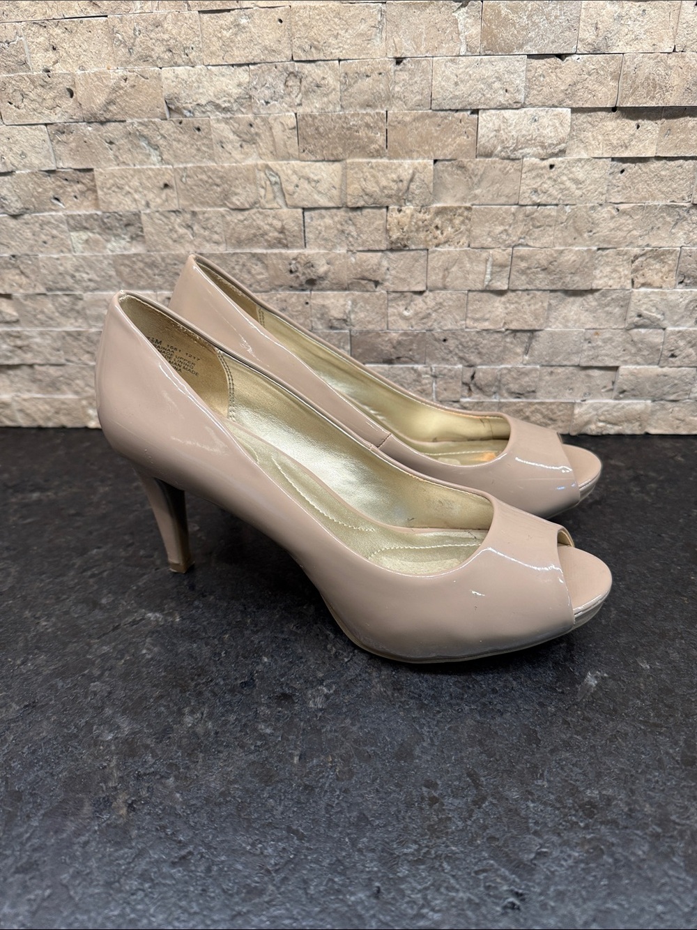 Bandolino Nude Patent Peep-Toe Heels